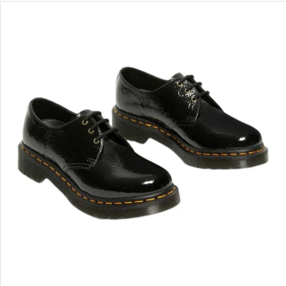 Dr. Martens 3 Eyelet Shoes 1461 Distressed Black Patent​​​​​​​